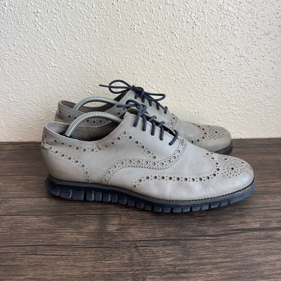 Cole Haan Zerogrand Wingtip Oxfords Harbor Mist Grey Leather Mens 10.5 W C20754 - Picture 1 of 9